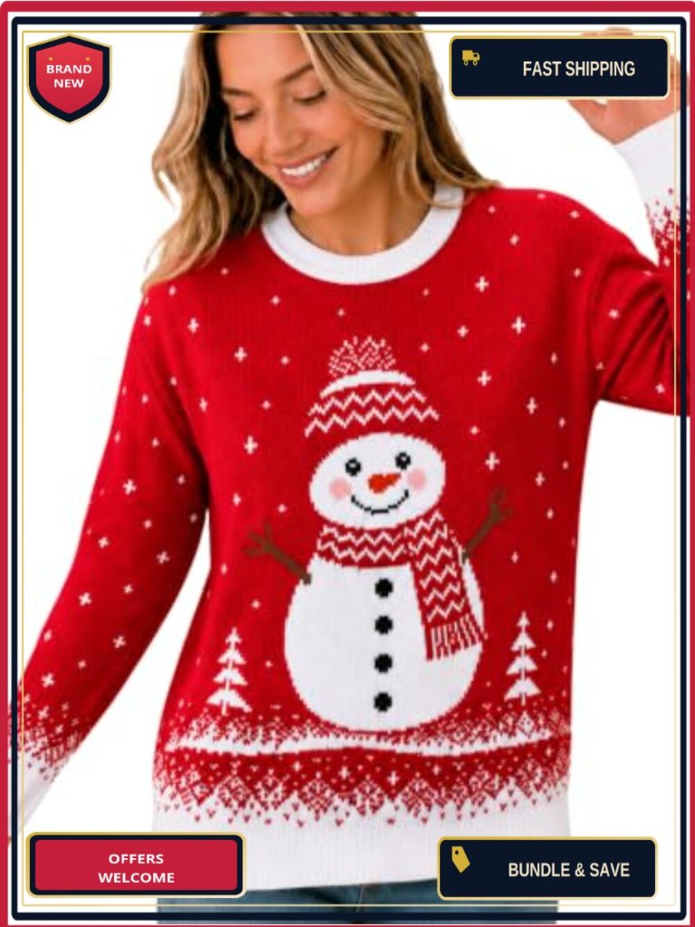 Ugly Christmas Sweater Women Funny Snowman Knit Pullover
